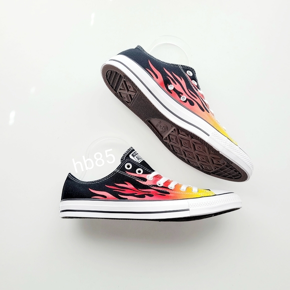 Converse CTAS OX 'Flames' Black/Enamel Red Men's 10/Women's 12 - Picture 2 of 6